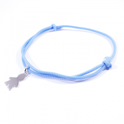 bracelet cordon tressé bleu clair et pendentif silhouette petit garçon en argent 925