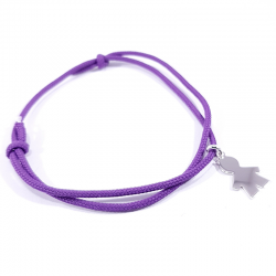 bracelet cordon tressé lilas et pendentif silhouette petit garçon en argent 925