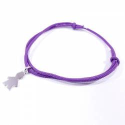 bracelet cordon mauve lilas et pendentif silhouette petit garçon en argent 925