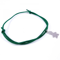 bracelet cordon tressé vert herbe et pendentif silhouette petit garçon en argent 925