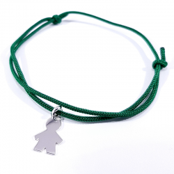 bracelet cordon vert herbe et pendentif petit garçon en argent 925