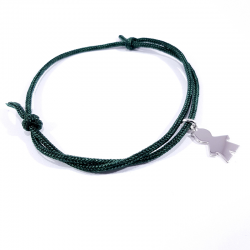 bracelet cordon tressé vert foncé et pendentif silhouette petit garçon en argent 925