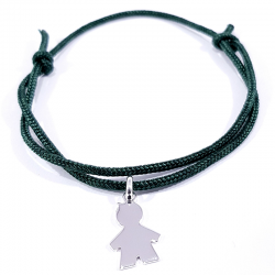 bracelet cordon vert foncé et silhouette petit garçon en argent 925