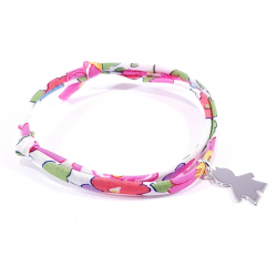 bracelet liberty fleurs fuchsia et pendentif silhouette petit garçon en argent 925