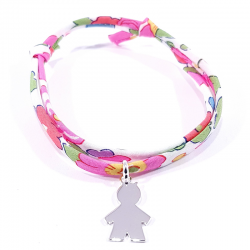 bracelet fleurs fuchsia et pendentif silhouette petit garçon en argent 925