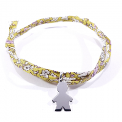 bracelet vert jaune et pendentif silhouette petit garçon en argent 925