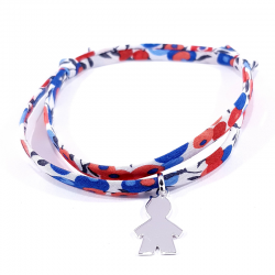 bracelet liberty bleu blanc rouge et pendentif silhouette petit garçon en argent 925