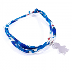 bracelet liberty fleurs bleues et pendentif silhouette petit garçon en argent 925