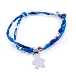 bracelet liberty bleu et pendentif silhouette petit garçon en argent 925