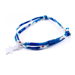 bracelet liberty bleu outremer et pendentif silhouette petit garçon en argent 925