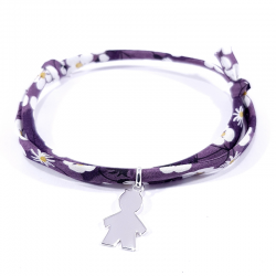 bracelet liberty violet et pendentif silhouette petit garçon en argent 925