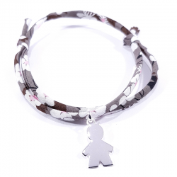 bracelet liberty gris marron et pendentif silhouette petit garçon en argent 925