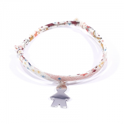 bracelet liberty multicolore motifs étoilés et pendentif silhouette petit garçon en argent 925