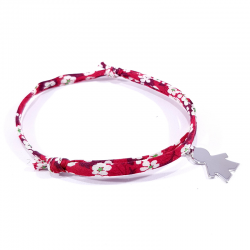 bracelet liberty fleurs rouges et pendentif silhouette petit garçon en argent 925