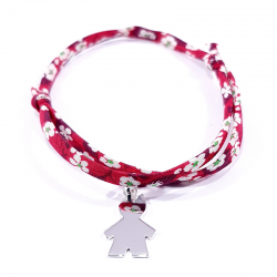 bracelet liberty rouge et pendentif silhouette petit garçon en argent 925