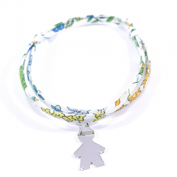 bracelet liberty fleurs de capucine et pendentif silhouette petit garçon en argent 925