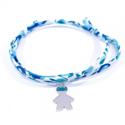 bracelet liberty bleu et pendentif silhouette garçon en argent 925