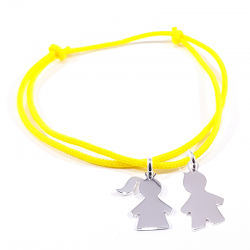 bracelet cordon personnalisé jaune avec 2 personnages en argent
