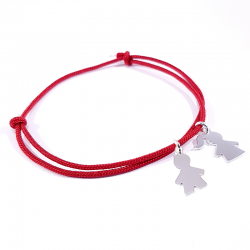 bracelet cordon personnalisé rouge avec 2 personnages en argent