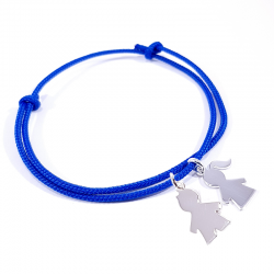 bracelet cordon personnalisé bleu avec 2 personnages en argent