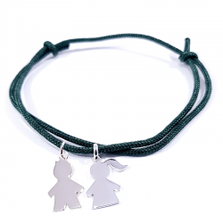 bracelet cordon personnalisé vert foncé avec 2 personnages en argent