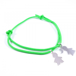 bracelet cordon vert fluo et personnages en argent