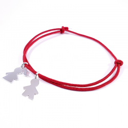 bracelet cordon rouge et personnages argent