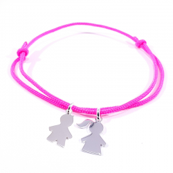 bracelet cordon rose néon et 2 personnages argent