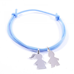 bracelet cordon bleu bébé et 2 personnages en argent