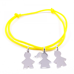 bracelet cordon jaune et 3 personnages argent