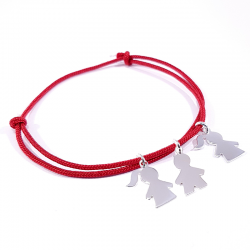 bracelet cordon tressé rouge et silhouettes en argent