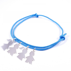 bracelet cordon bleu polaire et 4 personnages en argent