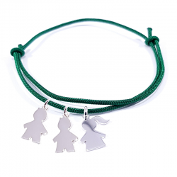 bracelet vert herbe et 3 personnages en argent
