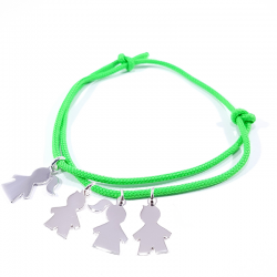 bracelet cordon vert néon et 4 personnages argent