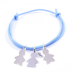 bracelet cordon bleu bébé et 3 personnages en argent