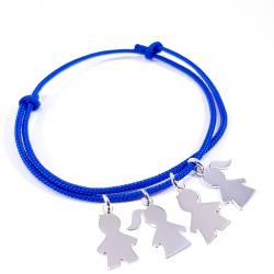 bracelet cordon bleu et 4 personnages en argent