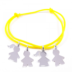 bracelet cordon jaune et 4 personnages argent