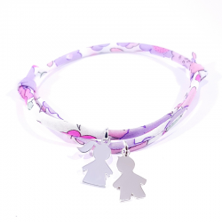 bracelet liberty fleurs mauves avec 2 personnage en argent 925