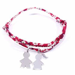 bracelet liberty fleurs rouges avec 2 personnage en argent 925