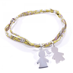 bracelet liberty fleurs jaune vert avec 2 personnage en argent 925