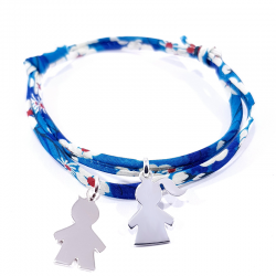 bracelet liberty fleurs bleues outremer avec 2 personnage en argent 925