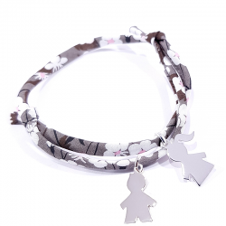 bracelet liberty fleurs marron gris avec 2 personnage en argent 925