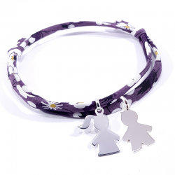 bracelet liberty fleurs violet prune avec 2 personnage en argent 925