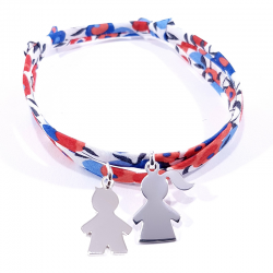 bracelet liberty fleurs bleu blanc rouge avec 2 personnage en argent 925