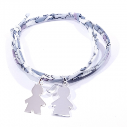 bracelet liberty fleurs grises avec 2 personnage en argent 925