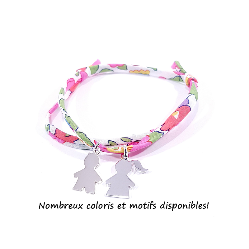 bracelet liberty fleurs roses avec 2 personnage en argent 925