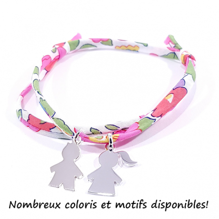 bracelet liberty fleurs roses avec 2 personnage en argent 925