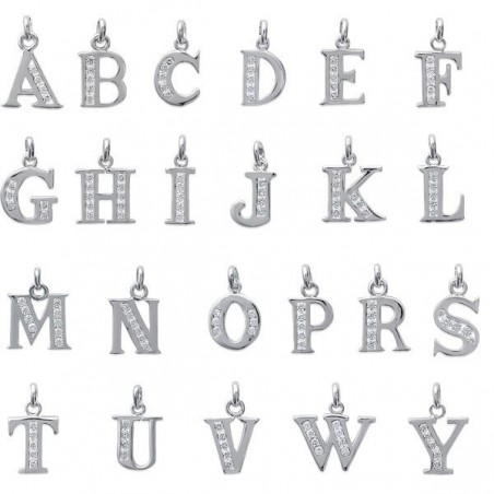 pendentif lettres de l'alphabet en argent et pierres blanches