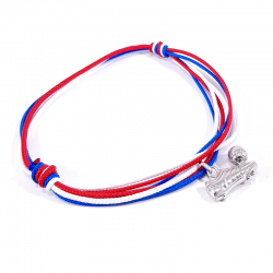 pendentif chaussure et ballon de foot en argent sur bracelet tricolore en cordon tressé