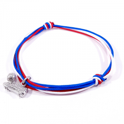 bracelet cordon bleu blanc rouge avec chaussure et ballon de foot